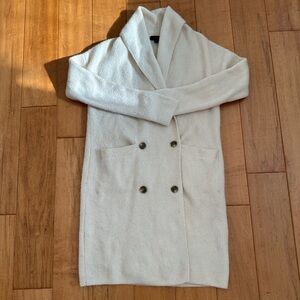 J. Crew Cream Knit Double Breasted Oversized Cardigan Coat, Wool Blend Size XXS